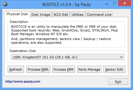 Bootice 1.0.4 Main Screen